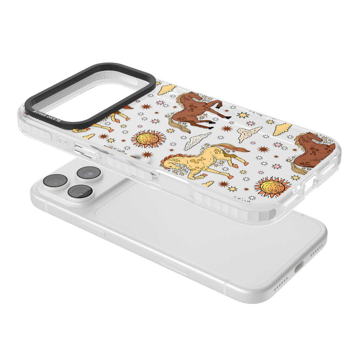 Boho Celestial Wild Horses iPhone 18 Pro Max Impact Clear Phone Case angled