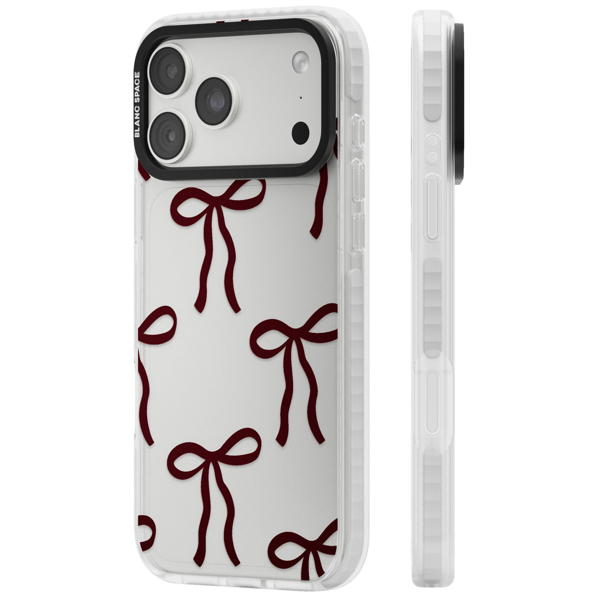 Burgundy Bows iPhone 18 Pro Max Impact Clear Phone Case side