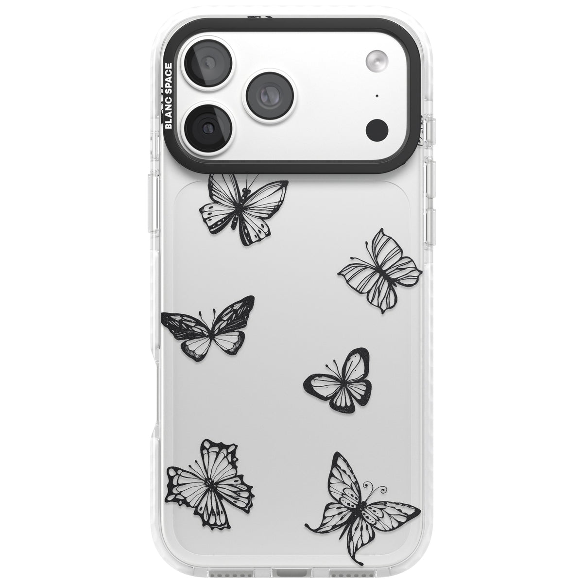 Grey Butterfly Line Pattern iPhone 18 Pro Max Impact Clear Phone Case front