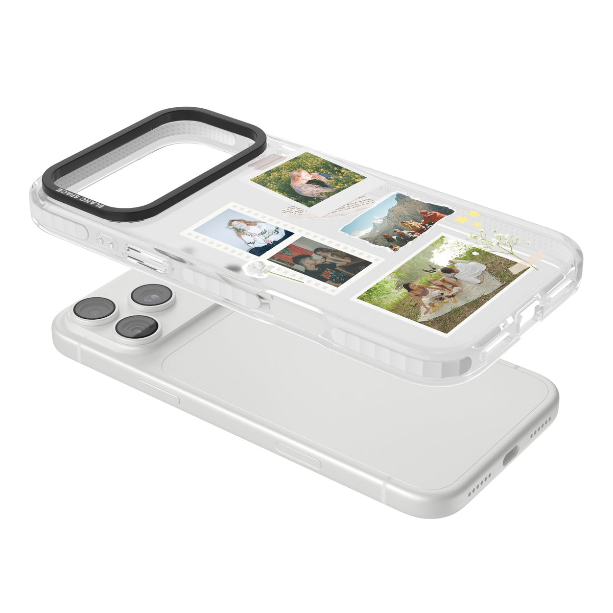 Personalised Scrapbook Instant Photos iPhone 18 Pro Max Impact Clear Phone Case angled