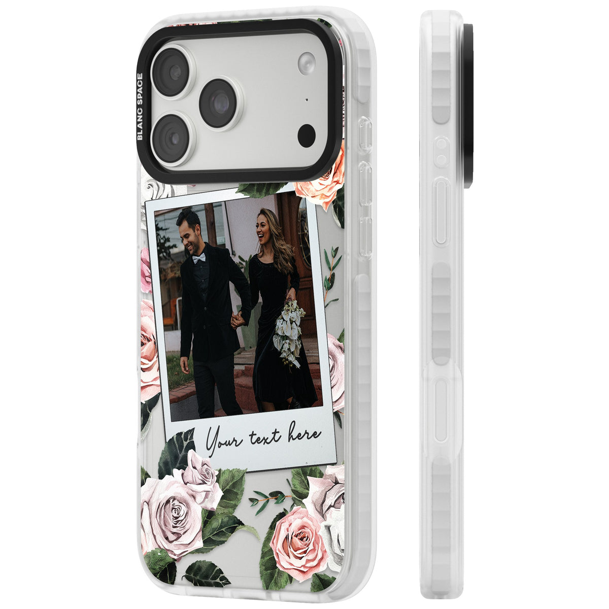 Personalised Floral Polaroid iPhone 18 Pro Max Impact Clear Phone Case side