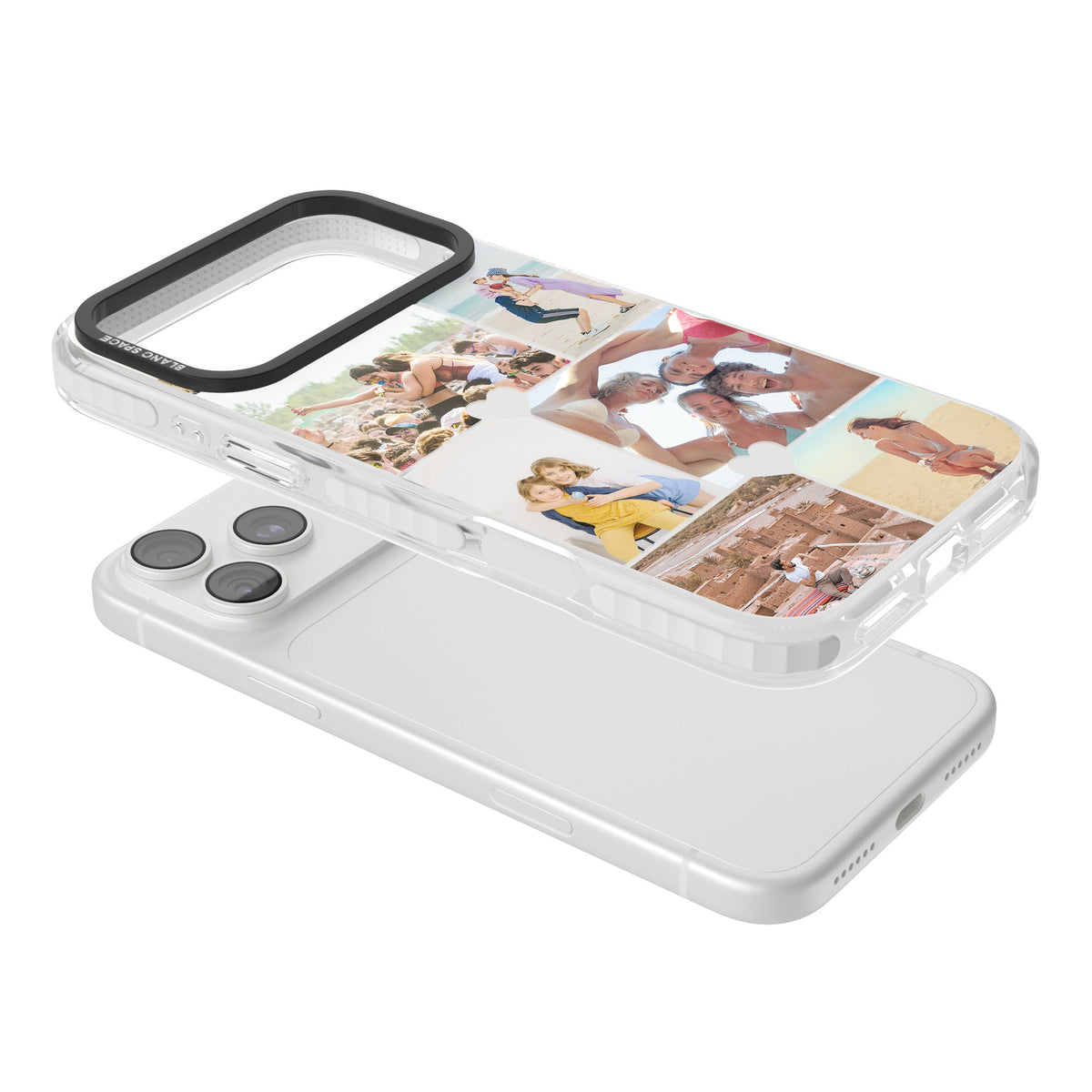 Personalised Heart Photo Grid iPhone 18 Pro Max Impact Clear Phone Case angled