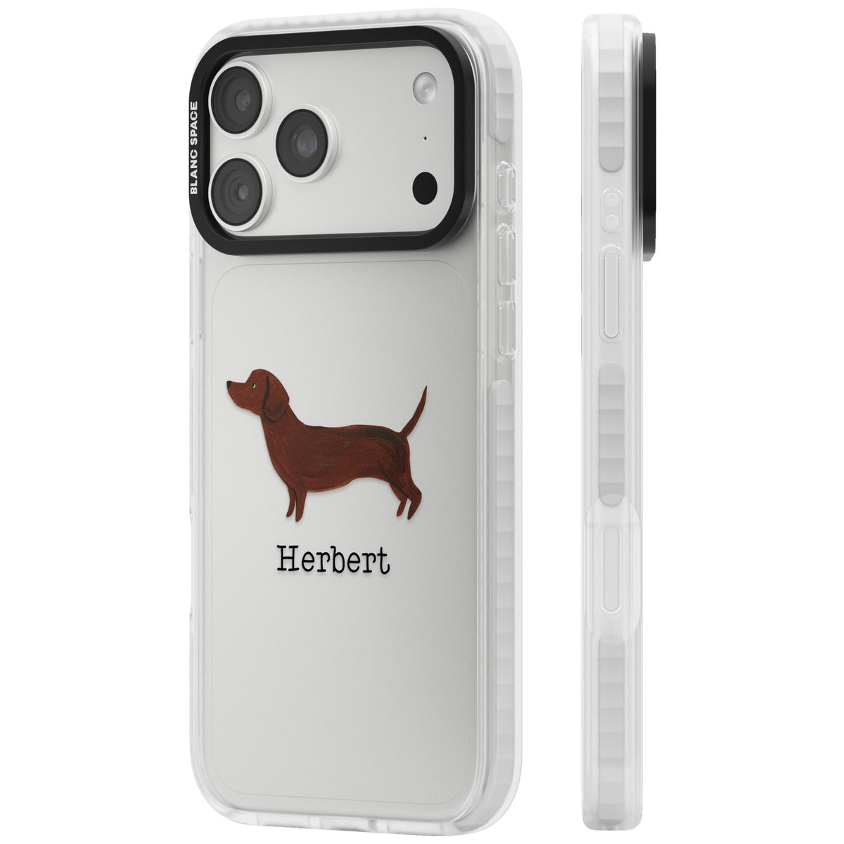 Personalised Sausage Dog iPhone 18 Pro Max Impact Clear Phone Case side