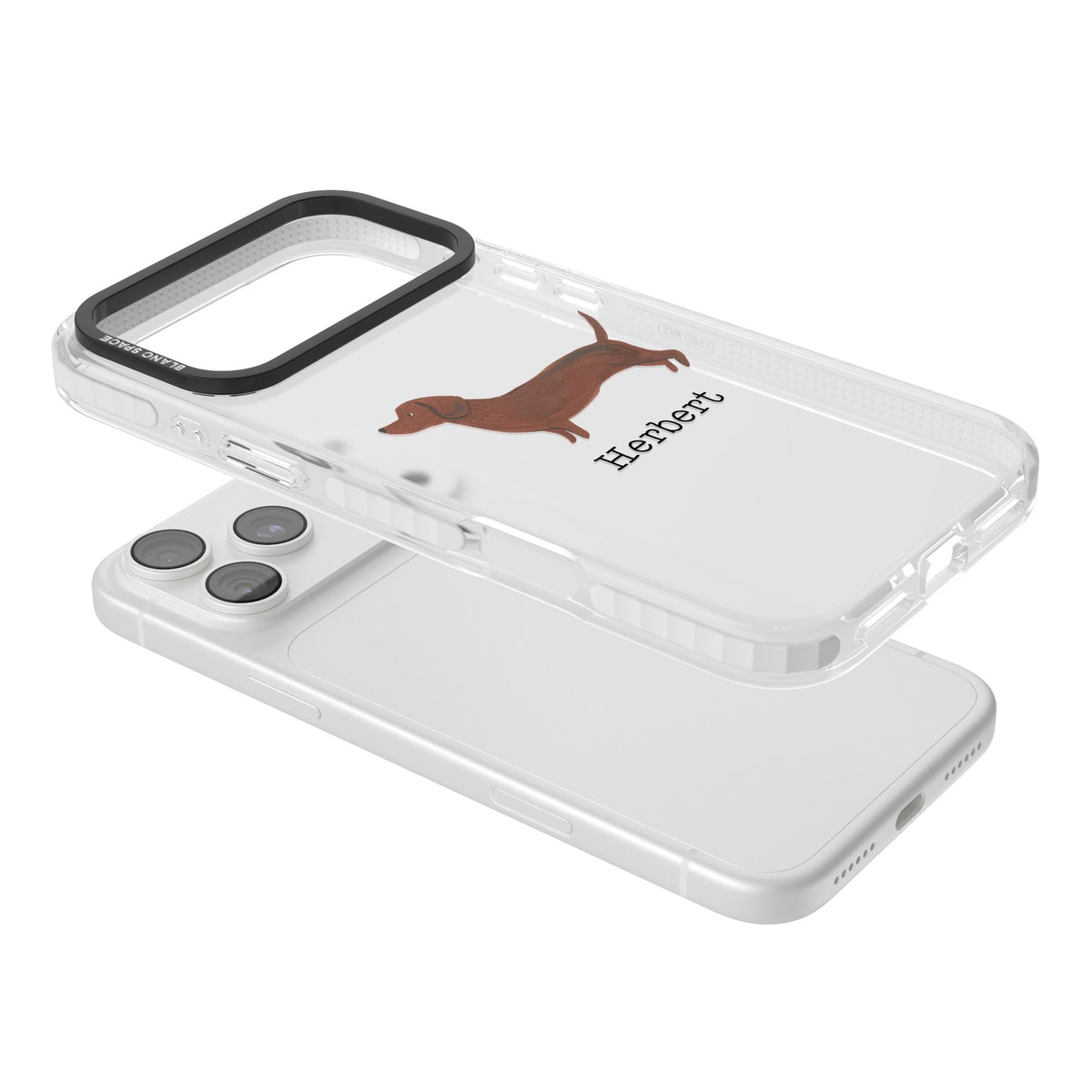 Personalised Sausage Dog iPhone 18 Pro Max Impact Clear Phone Case angled