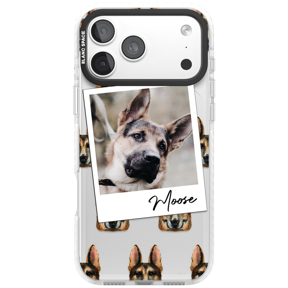 Personalised German Shepherd Instant Camera Photo iPhone 18 Pro Max Impact Clear Phone Case front