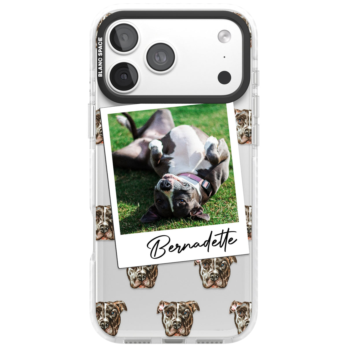 Personalised Staffordshire Bull Terrier Instant Camera Photo iPhone 18 Pro Max Impact Clear Phone Case front