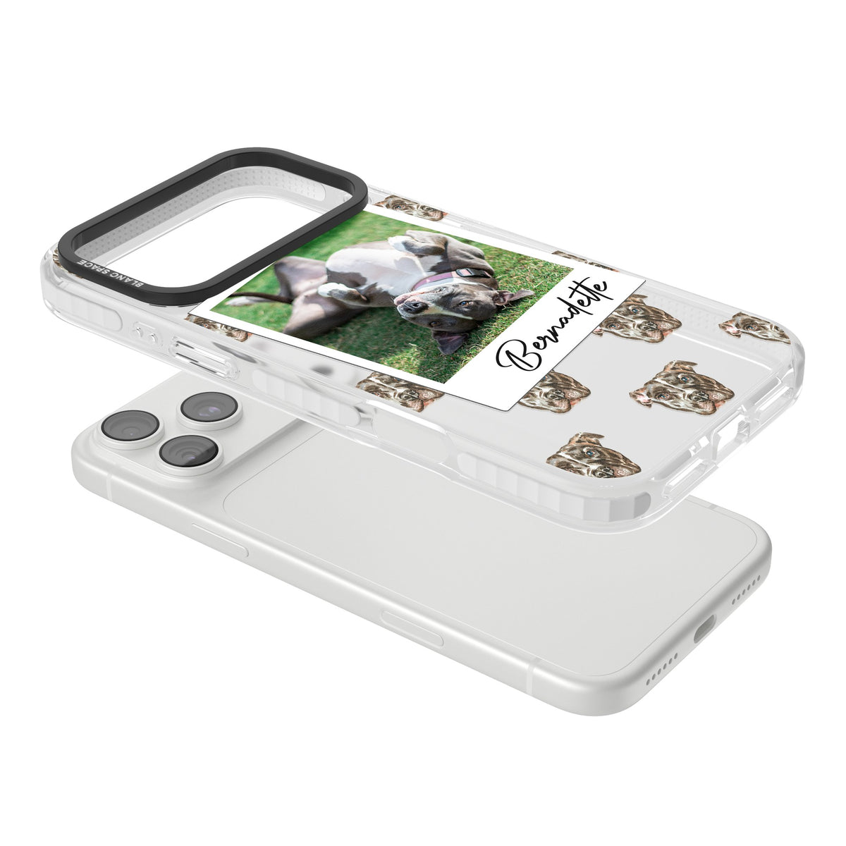Personalised Staffordshire Bull Terrier Instant Camera Photo iPhone 18 Pro Max Impact Clear Phone Case angled