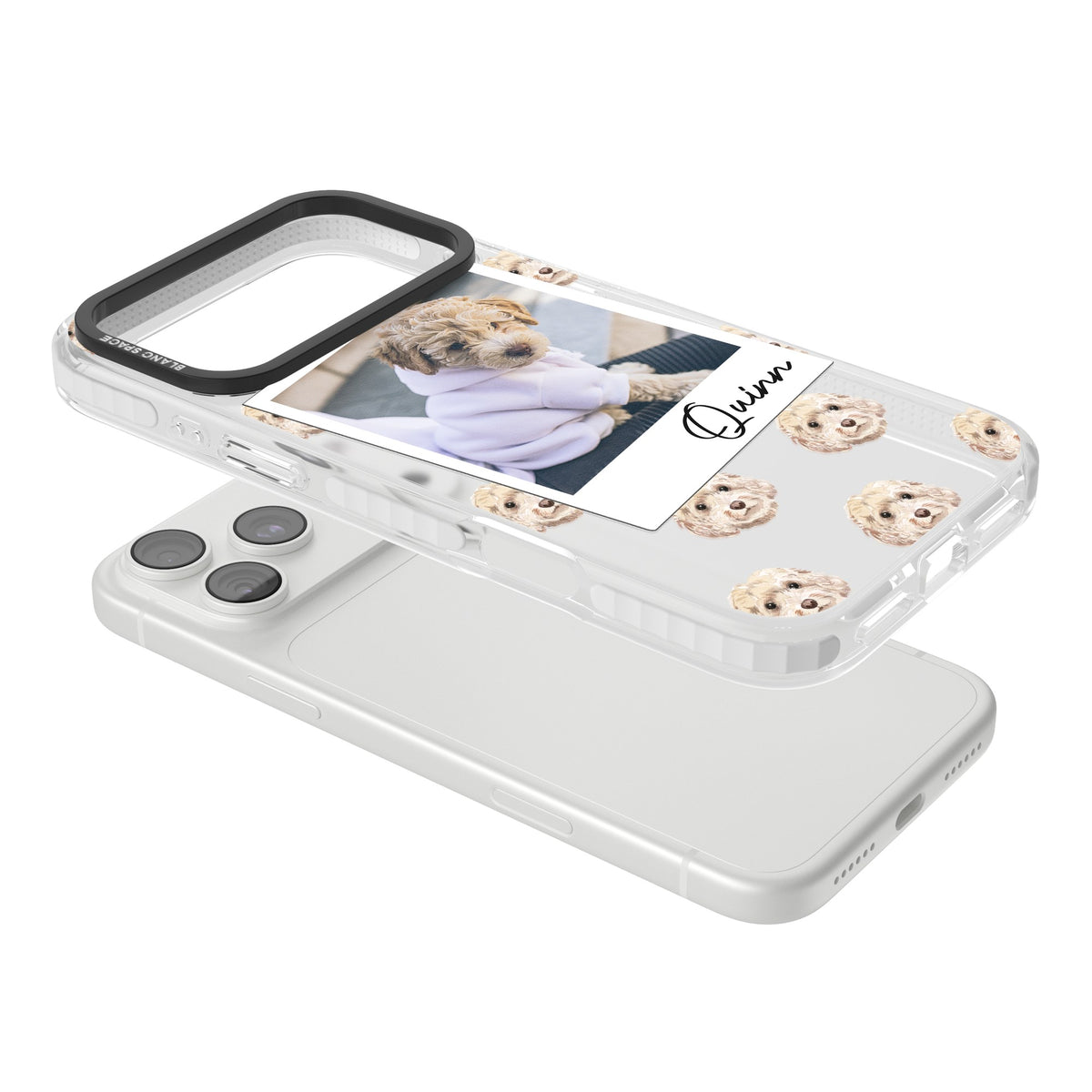 Personalised Cream Cockapoo Instant Camera Photo iPhone 18 Pro Max Impact Clear Phone Case angled