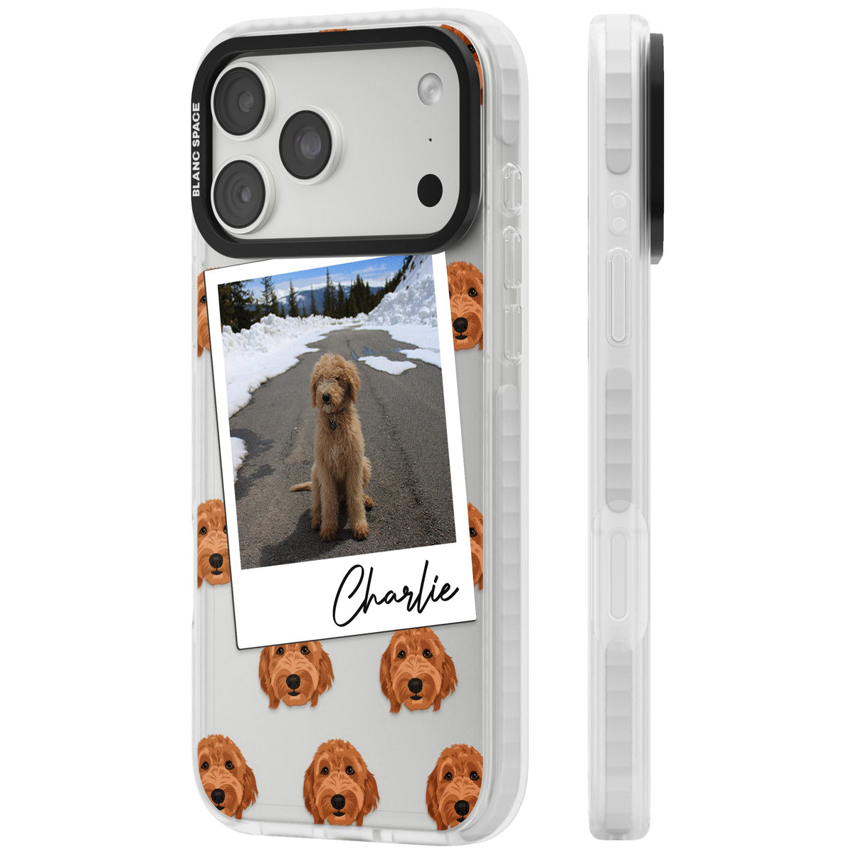 Personalised Golden Doodle Dog Photo iPhone 18 Pro Max Impact Clear Phone Case side