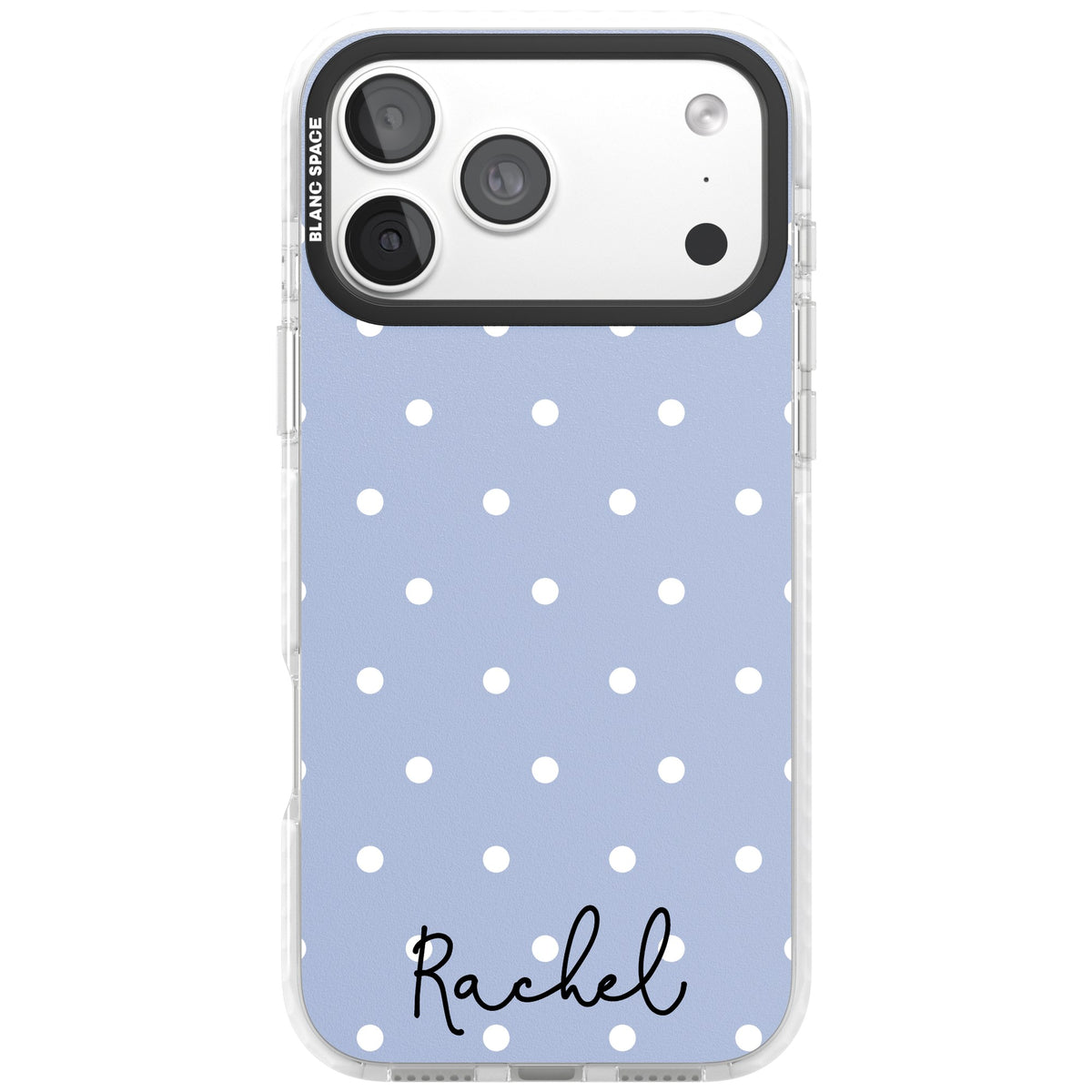 Personalised Powder Blue Dots iPhone 18 Pro Max Impact Clear Phone Case front