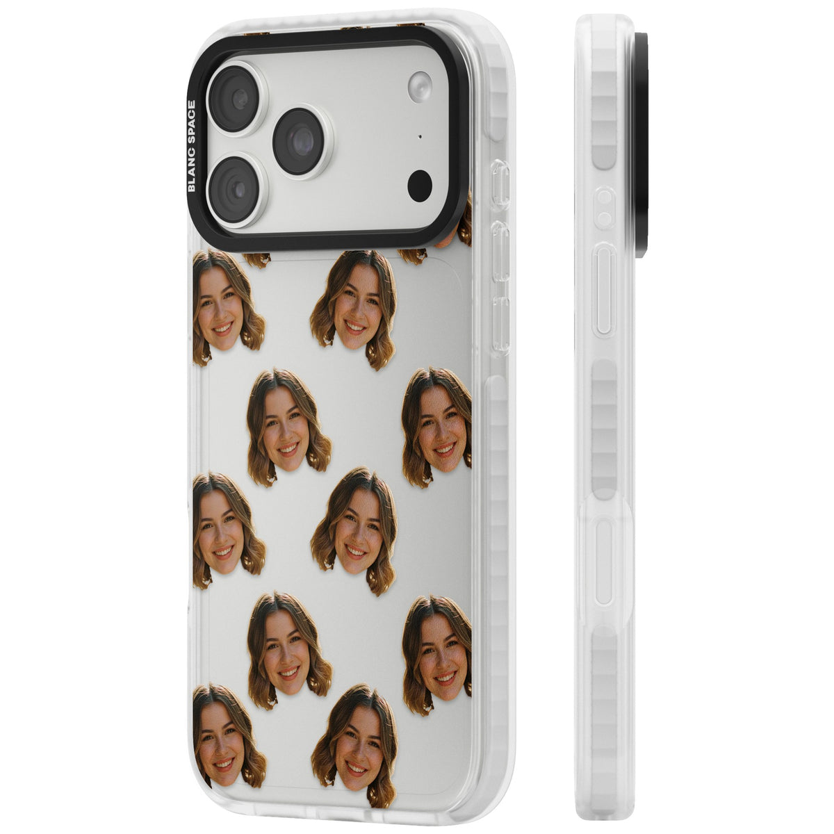 Falling Faces Pattern iPhone 18 Pro Max Impact Clear Phone Case side