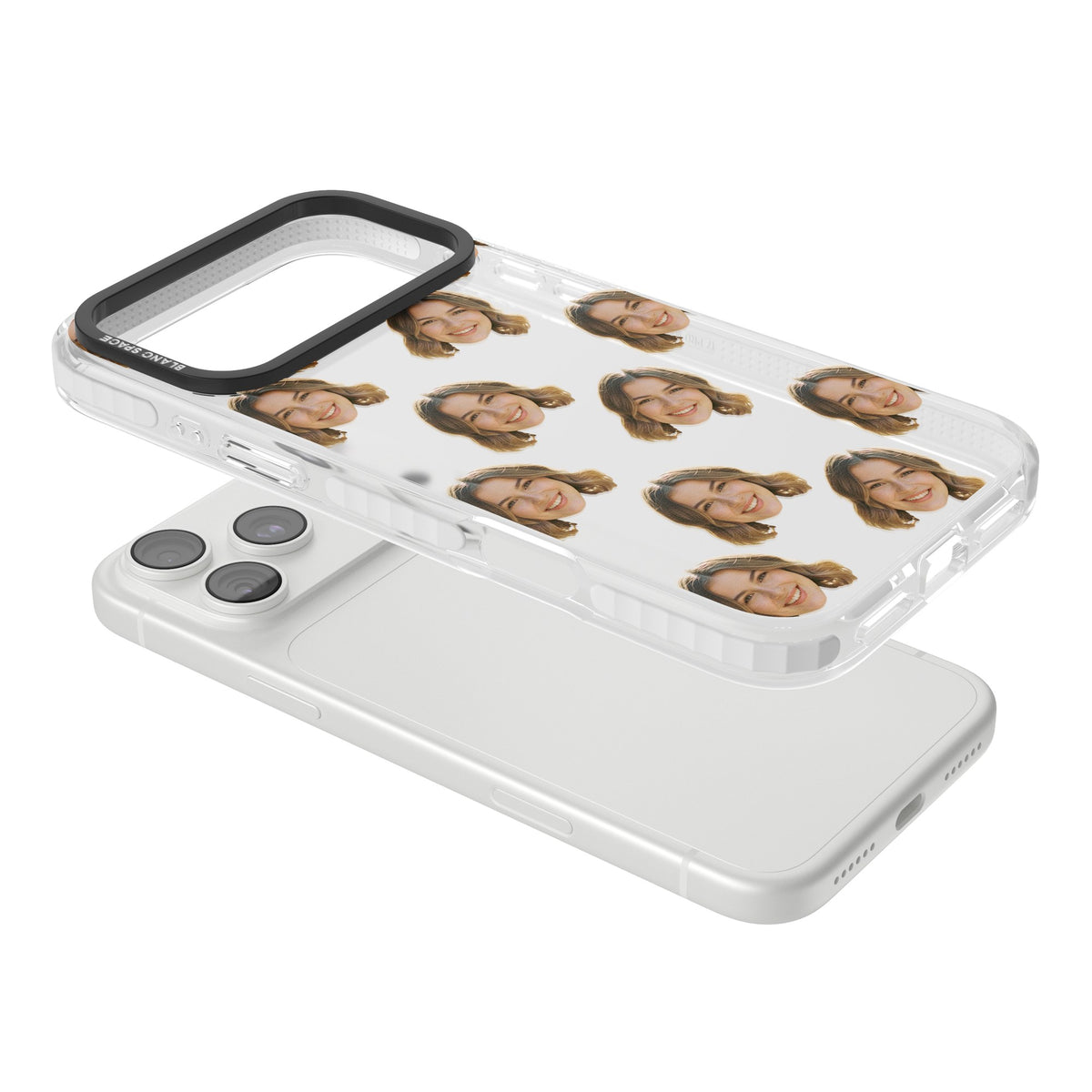 Falling Faces Pattern iPhone 18 Pro Max Impact Clear Phone Case angled