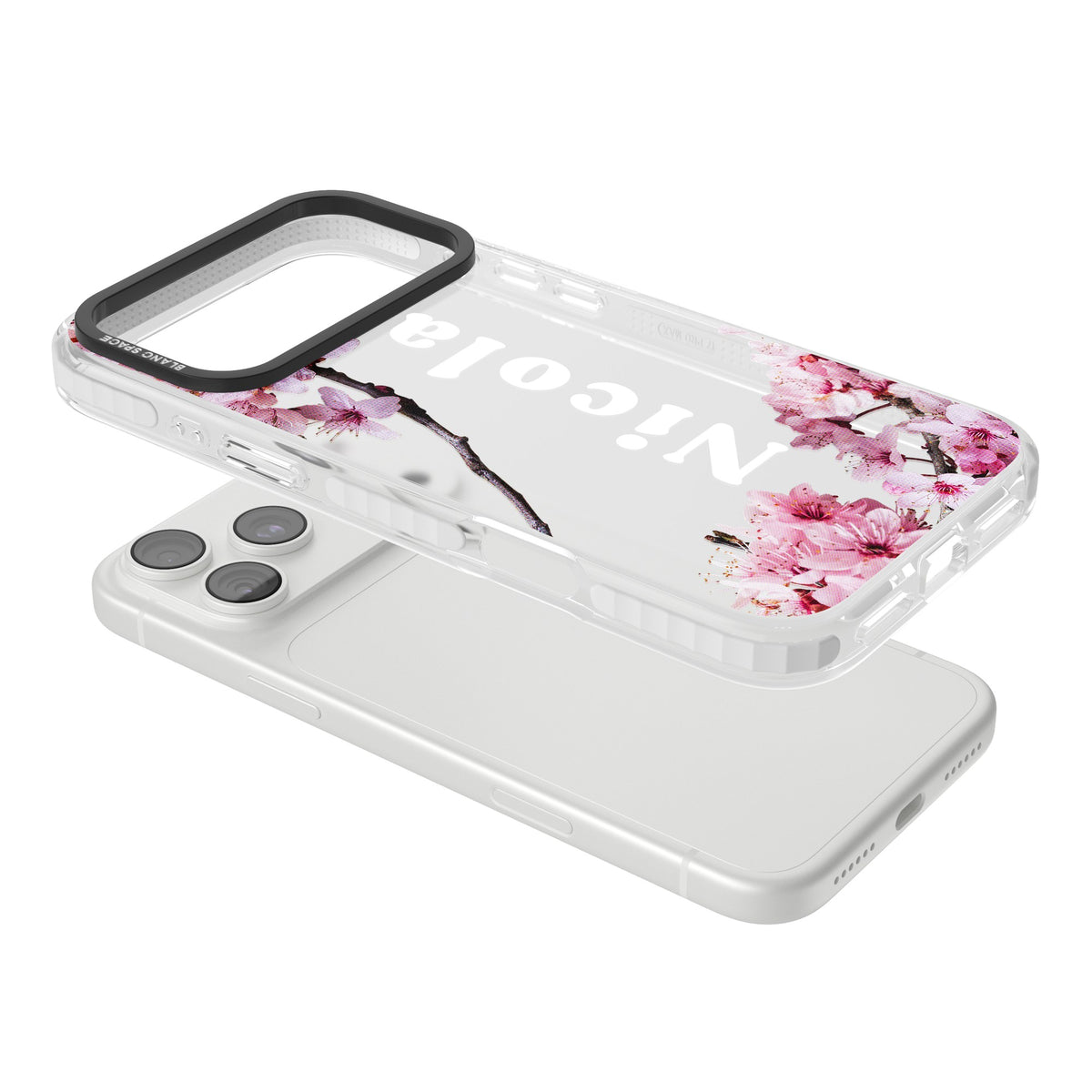 Personalised Cherry Blossom iPhone 18 Pro Max Impact Clear Phone Case angled
