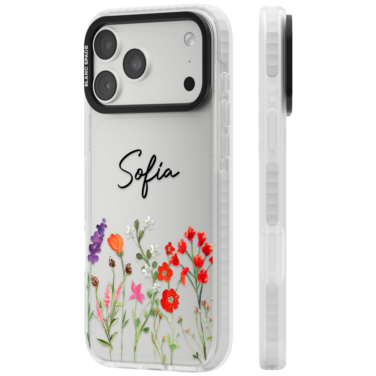 Personalised Spring Wildflowers iPhone 18 Pro Max Impact Clear Phone Case side
