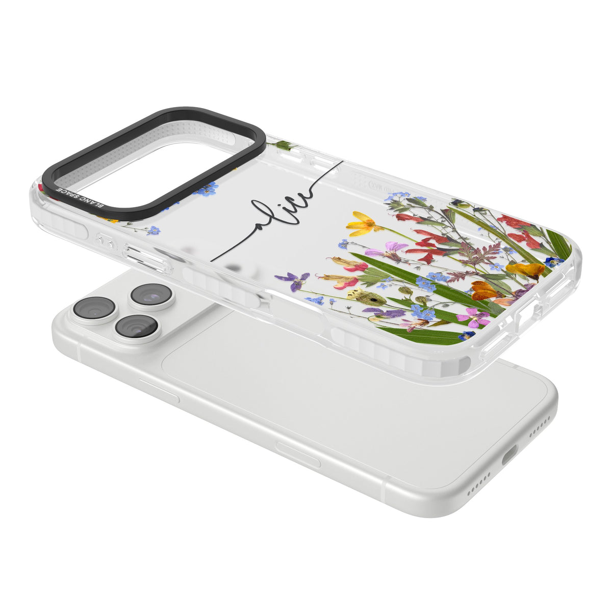 Personalised Wildflower Name iPhone 18 Pro Max Impact Clear Phone Case angled