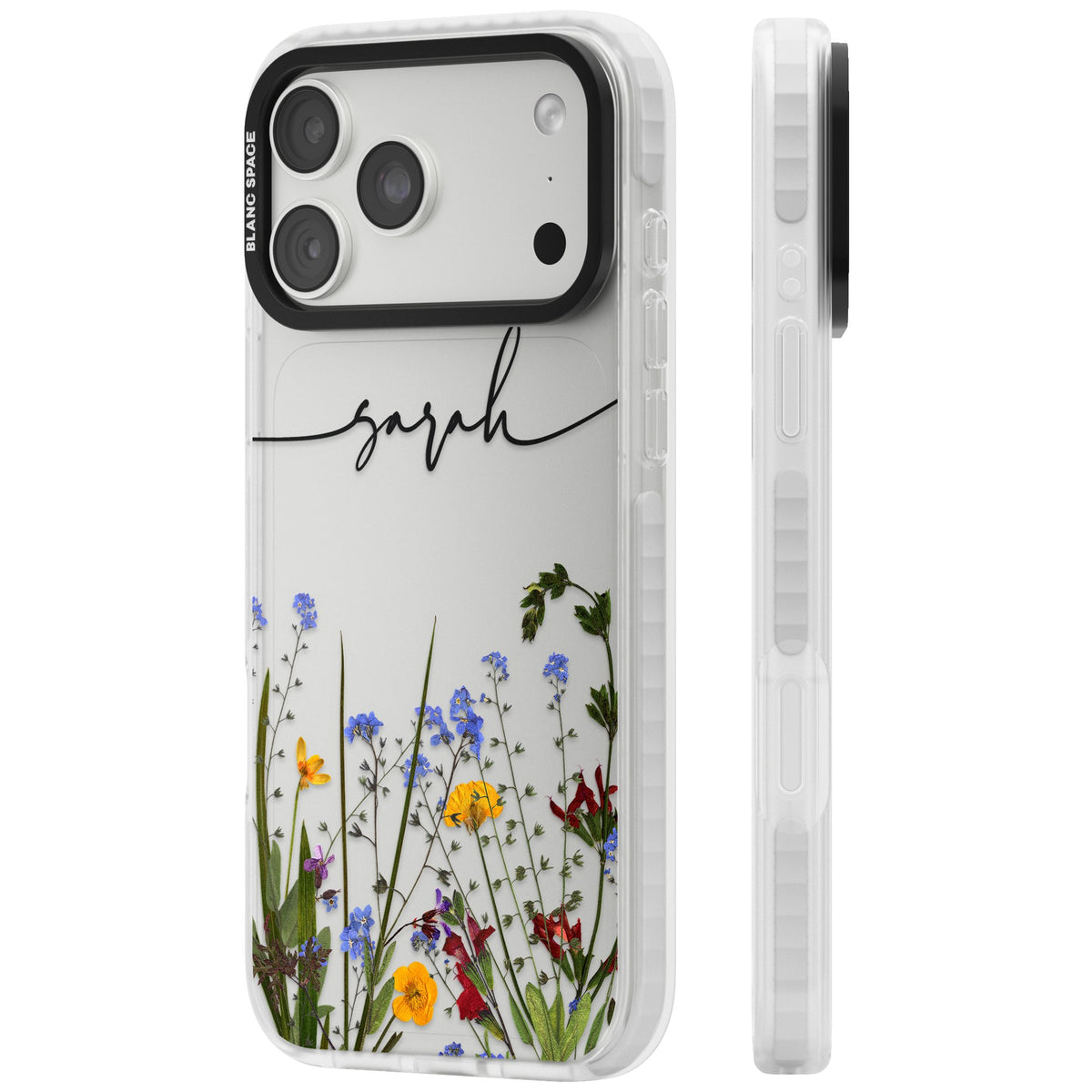Personalised Wildflower Script iPhone 18 Pro Max Impact Clear Phone Case side