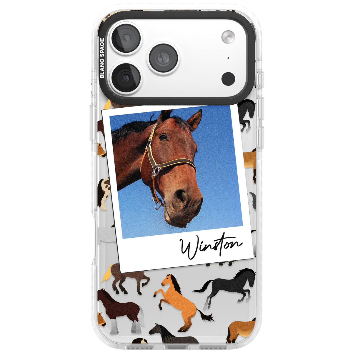 Personalised Horse Polaroid iPhone 18 Pro Max Impact Clear Phone Case front