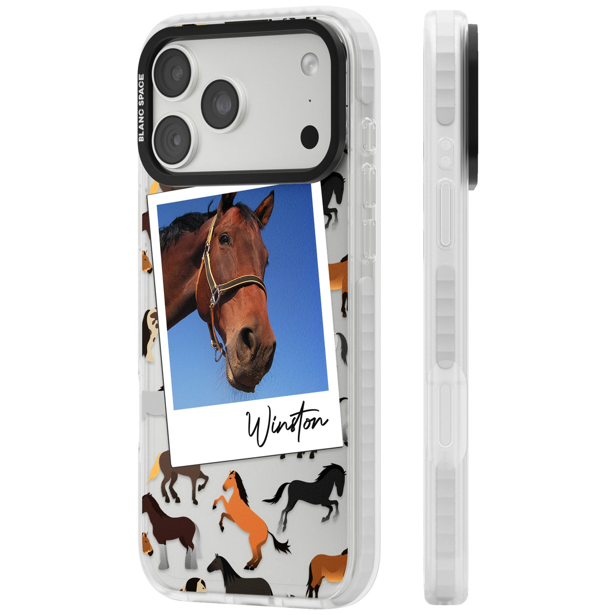 Personalised Horse Polaroid iPhone 18 Pro Max Impact Clear Phone Case side
