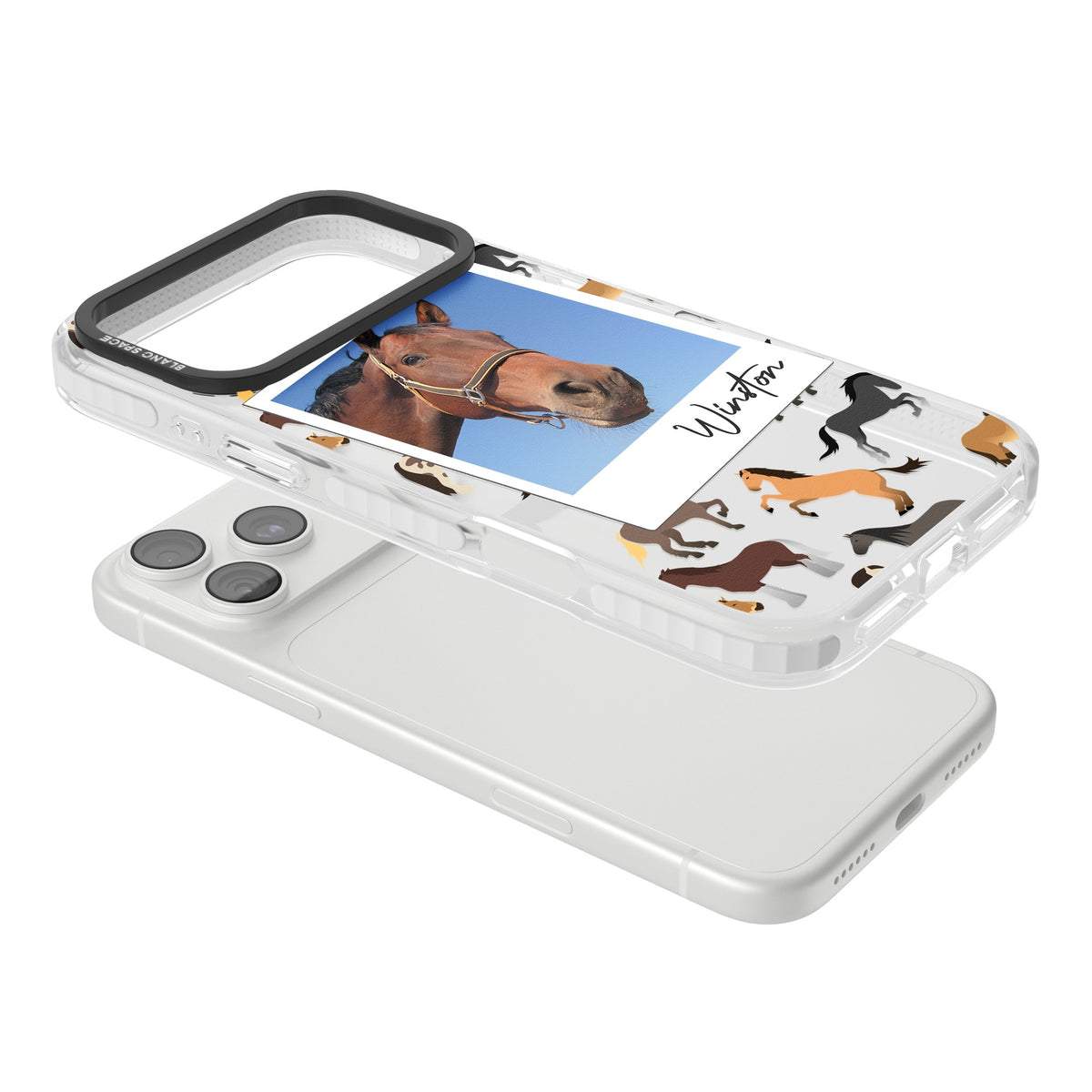 Personalised Horse Polaroid iPhone 18 Pro Max Impact Clear Phone Case angled