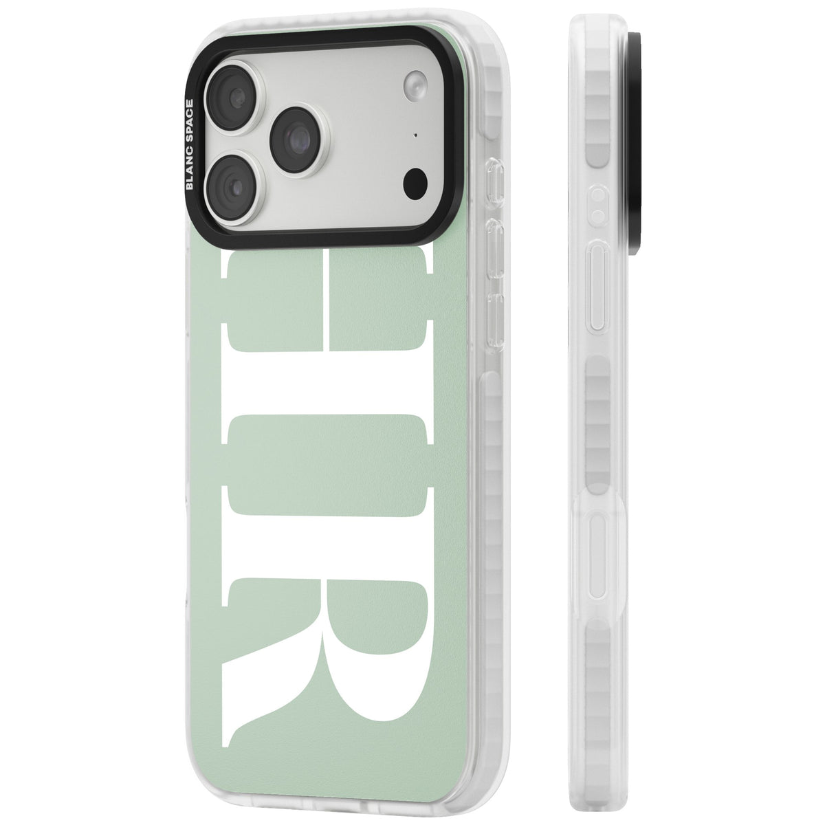 Personalised White & Seafoam Letters iPhone 18 Pro Max Impact Clear Phone Case side