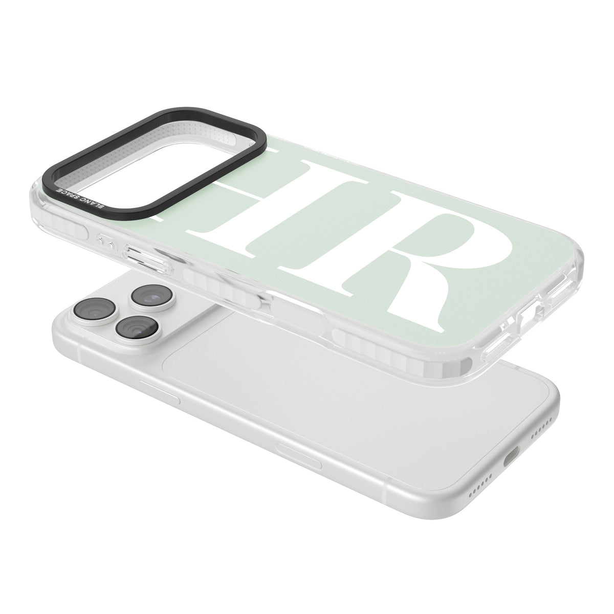 Personalised White & Seafoam Letters iPhone 18 Pro Max Impact Clear Phone Case angled