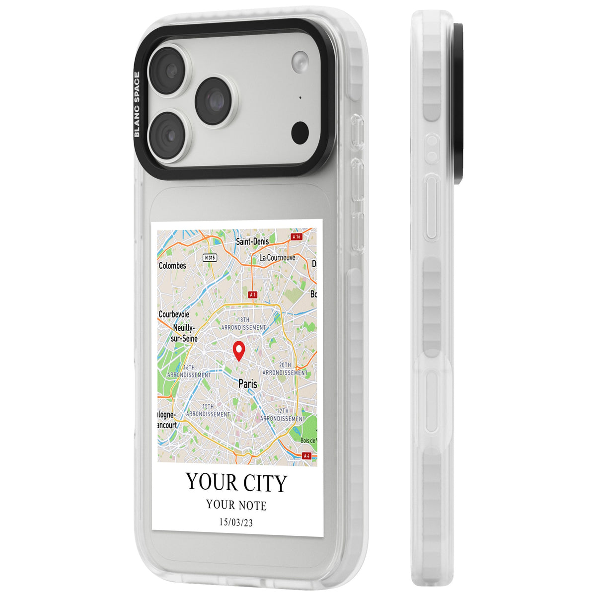 Personalised World Map iPhone 18 Pro Max Impact Clear Phone Case side