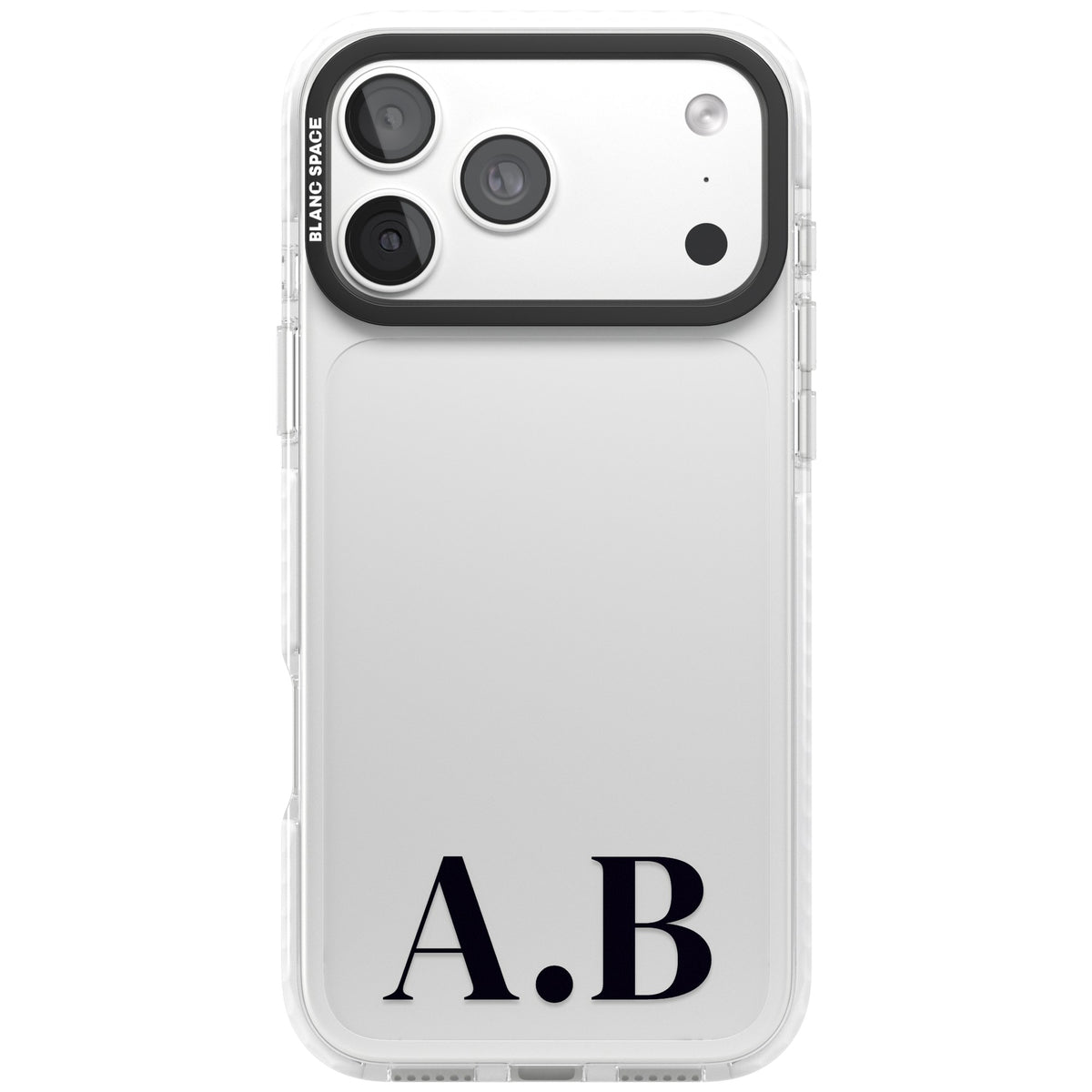Personalised Serif Initials minimal iPhone case featuring custom monogram lettering in classic serif type on a clear case iPhone 18 Pro Max Impact Clear Phone Case front