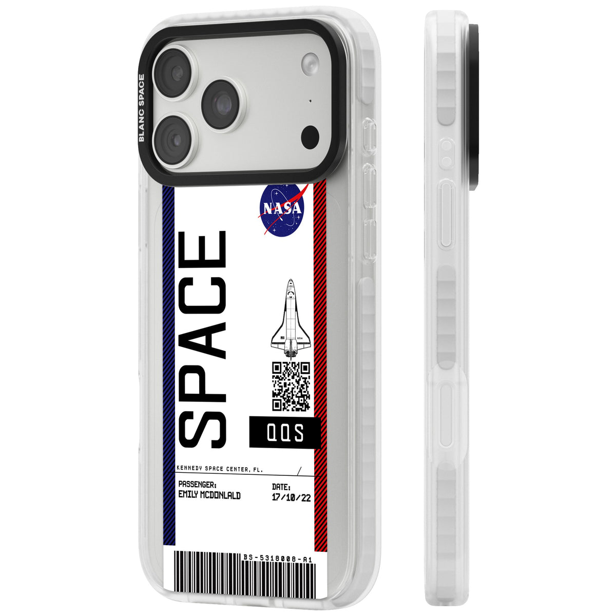 Personalised Nasa Boarding Pass (Light) iPhone 18 Pro Max Impact Clear Phone Case side