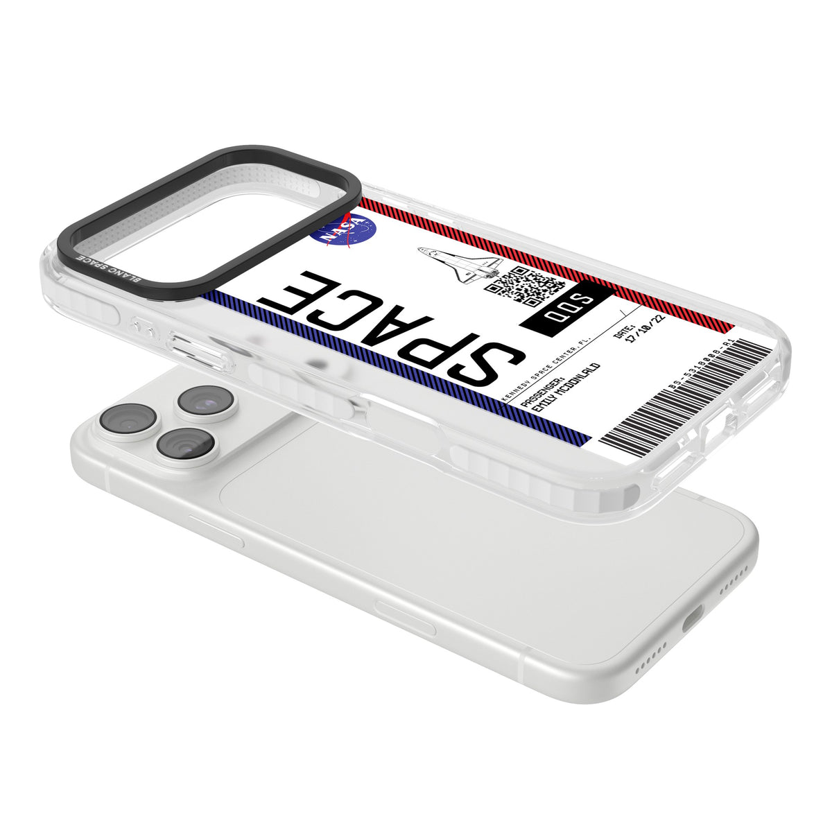 Personalised Nasa Boarding Pass (Light) iPhone 18 Pro Max Impact Clear Phone Case angled