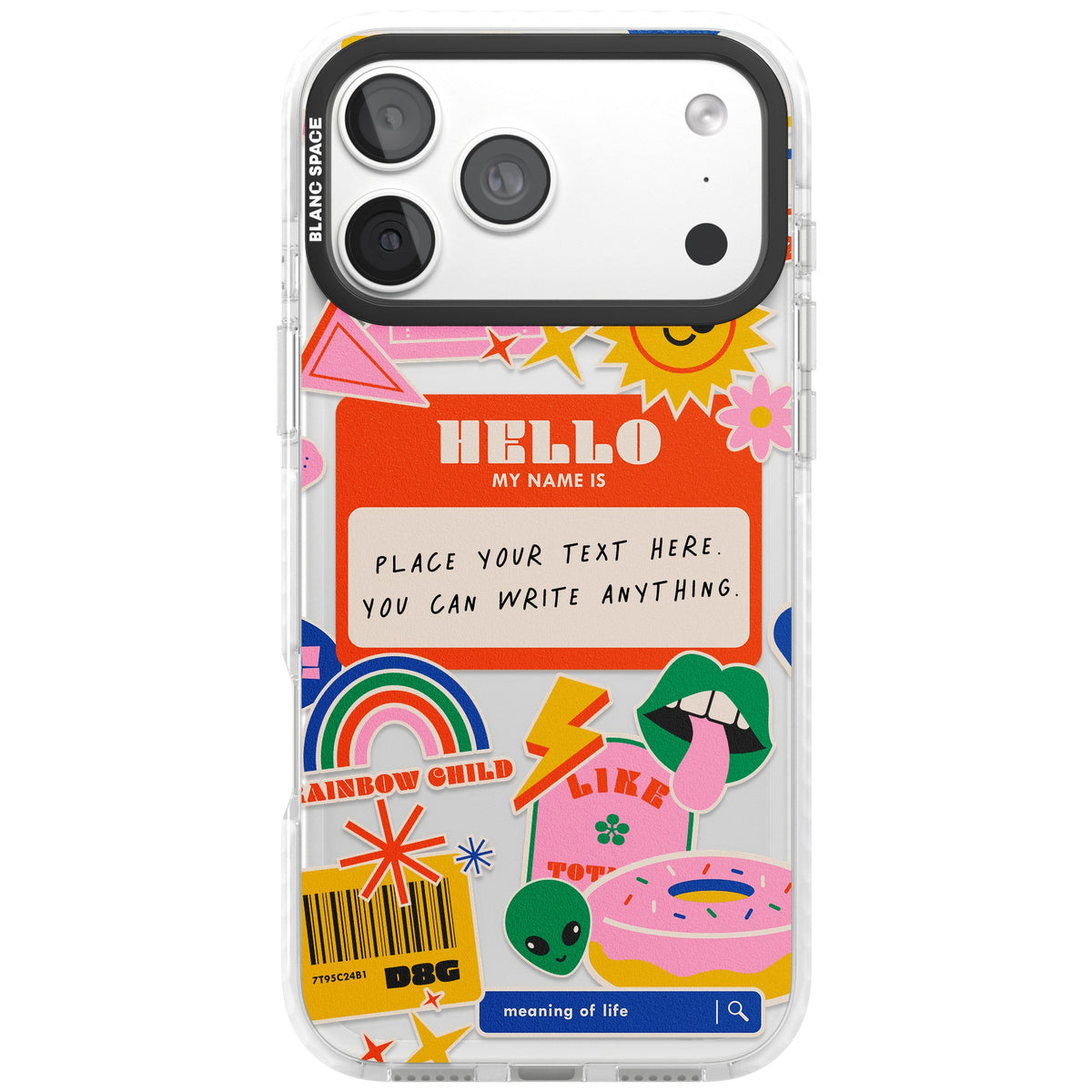 Personalised Retro Nametag Sticker iPhone 18 Pro Max Impact Clear Phone Case front