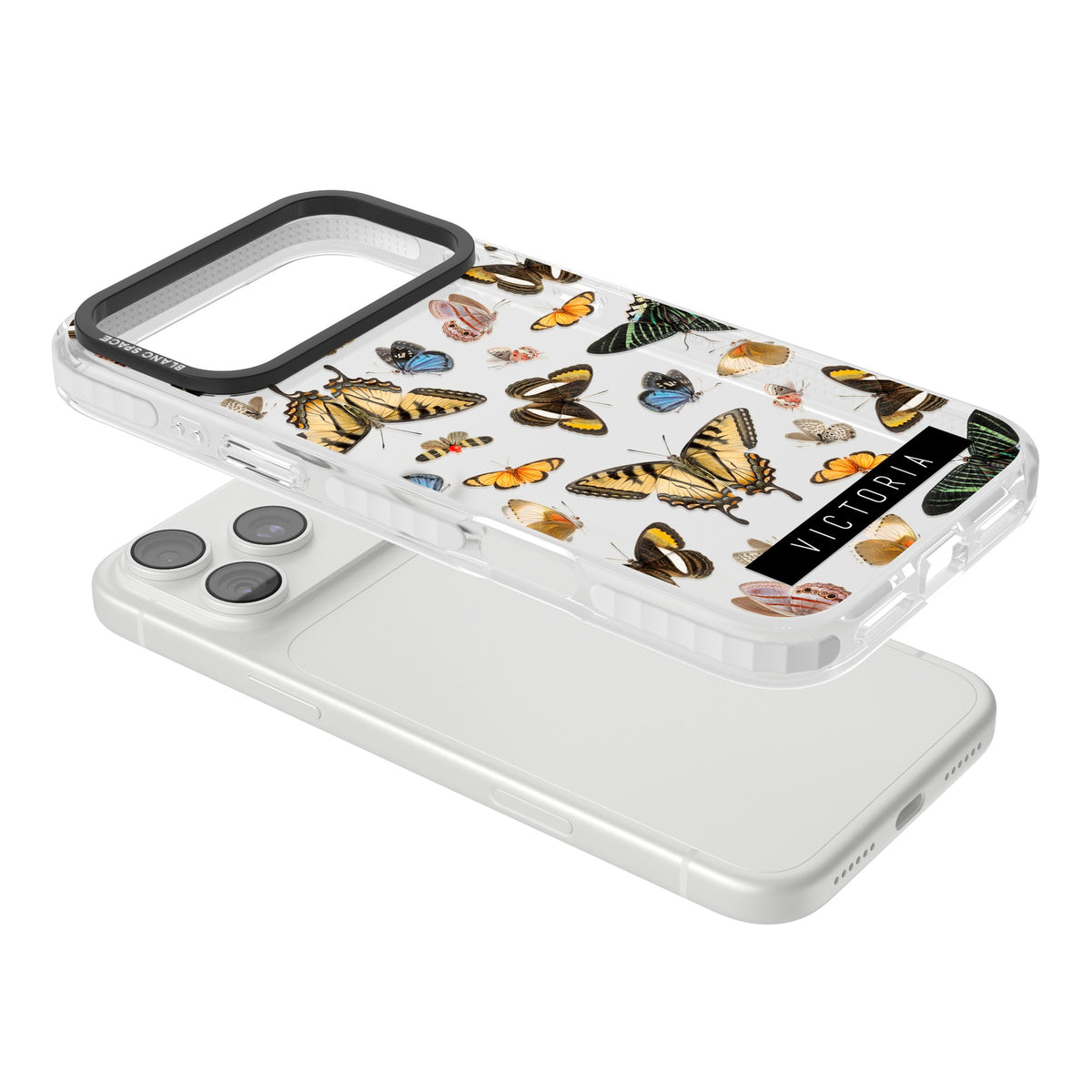 Personalised Butterfly Archive iPhone 18 Pro Max Impact Clear Phone Case angled