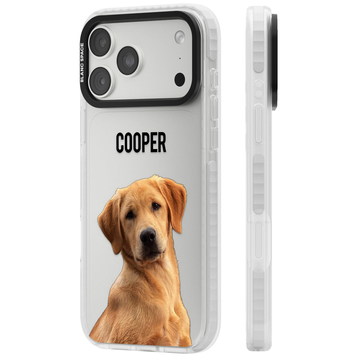 Personalised Pet Cutout & Name iPhone 18 Pro Max Impact Clear Phone Case side