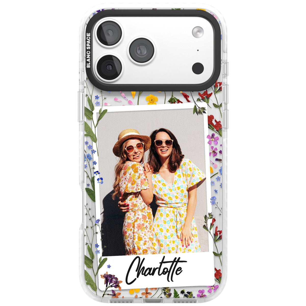 Personalised Wildflower Polaroid iPhone 18 Pro Max Impact Clear Phone Case front