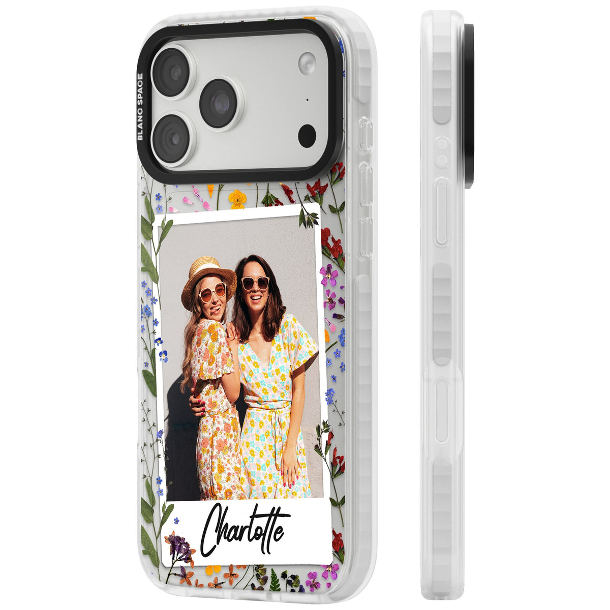 Personalised Wildflower Polaroid iPhone 18 Pro Max Impact Clear Phone Case side