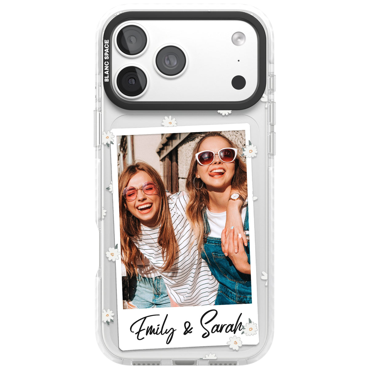 Personalised Daisy Polaroid iPhone 18 Pro Max Impact Clear Phone Case front