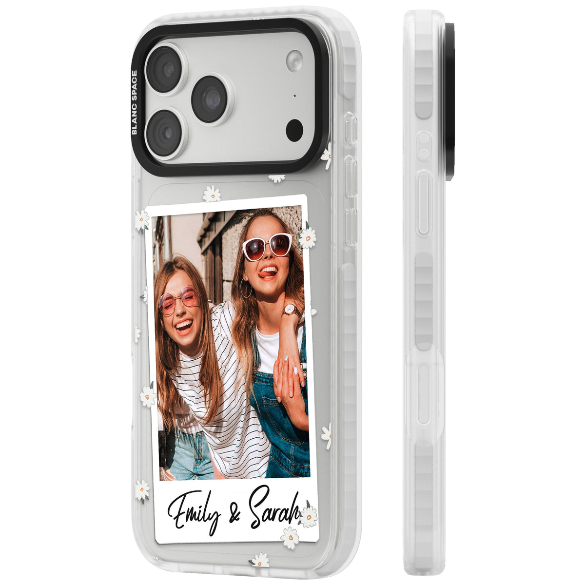 Personalised Daisy Polaroid iPhone 18 Pro Max Impact Clear Phone Case side
