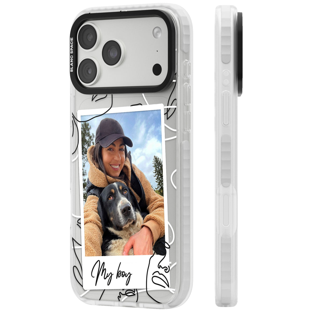 Personalised Abstract Faces Instant Photo iPhone 18 Pro Max Impact Clear Phone Case side
