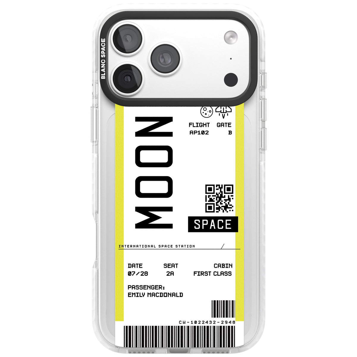 Personalised Moon Travel Ticket iPhone 18 Pro Max Impact Clear Phone Case front