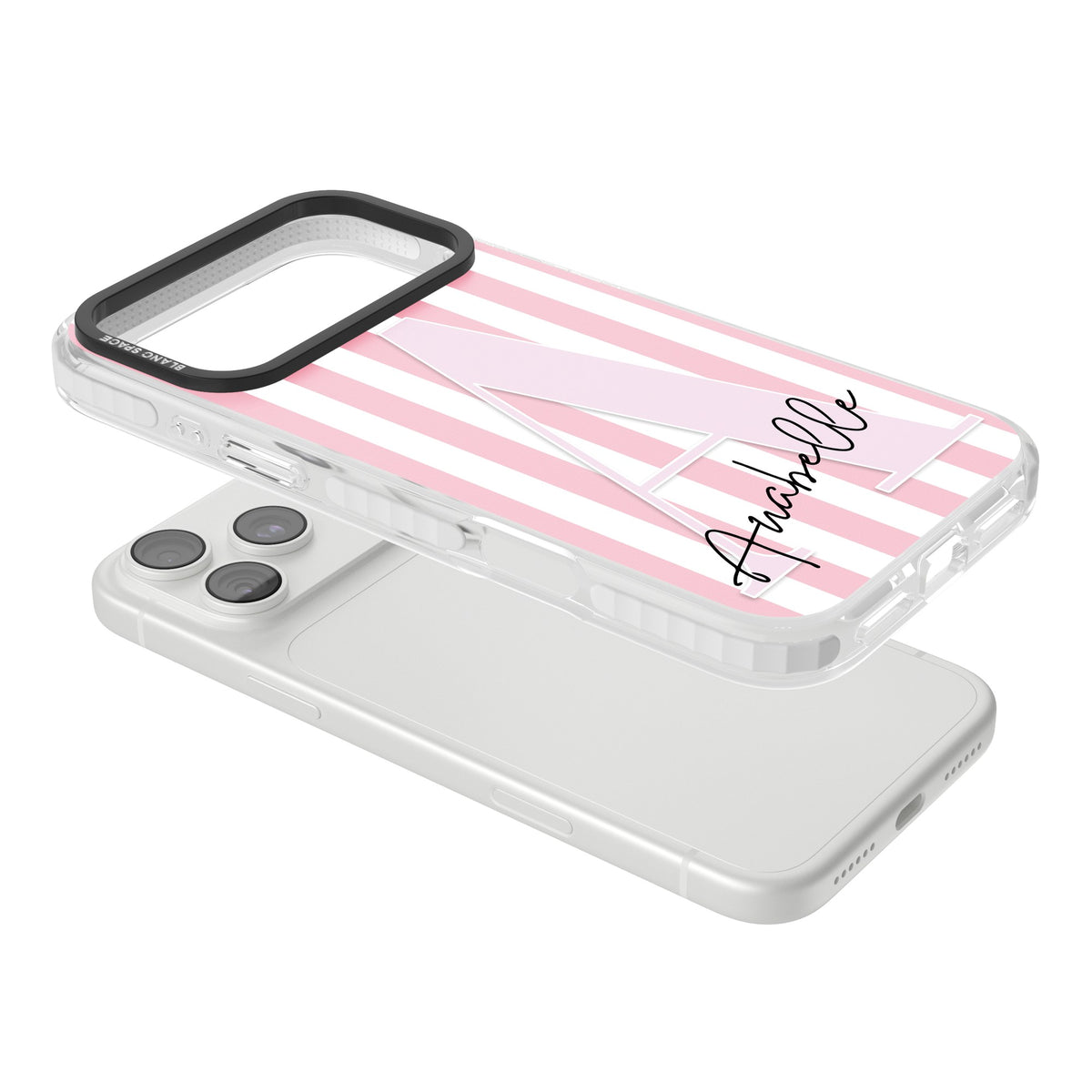Personalised Soft Pink Stripes iPhone 18 Pro Max Impact Clear Phone Case angled