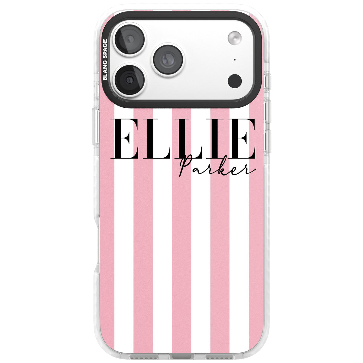 Personalised Pink Stripes iPhone 18 Pro Max Impact Clear Phone Case front