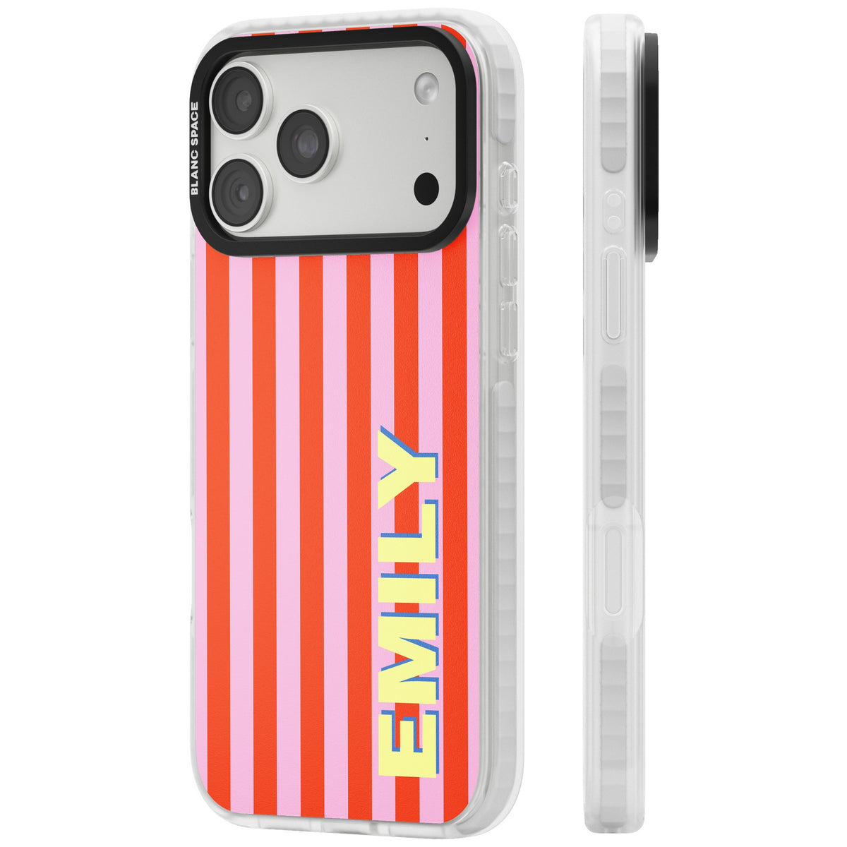 Personalised Havana Stripe iPhone 18 Pro Max Impact Clear Phone Case side