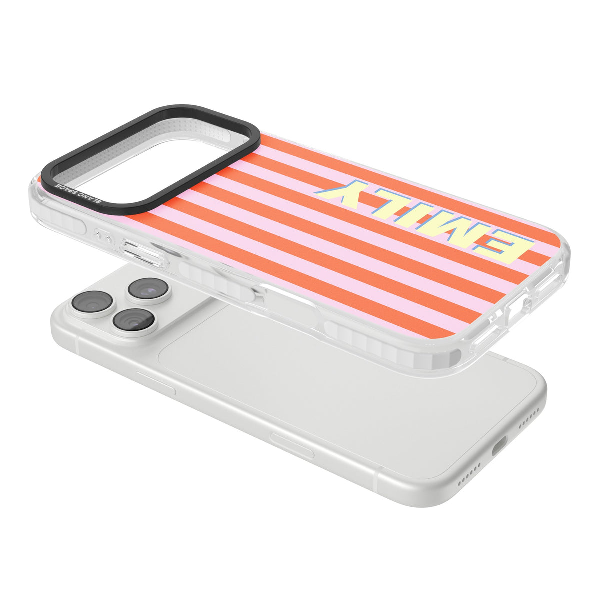 Personalised Havana Stripe iPhone 18 Pro Max Impact Clear Phone Case angled