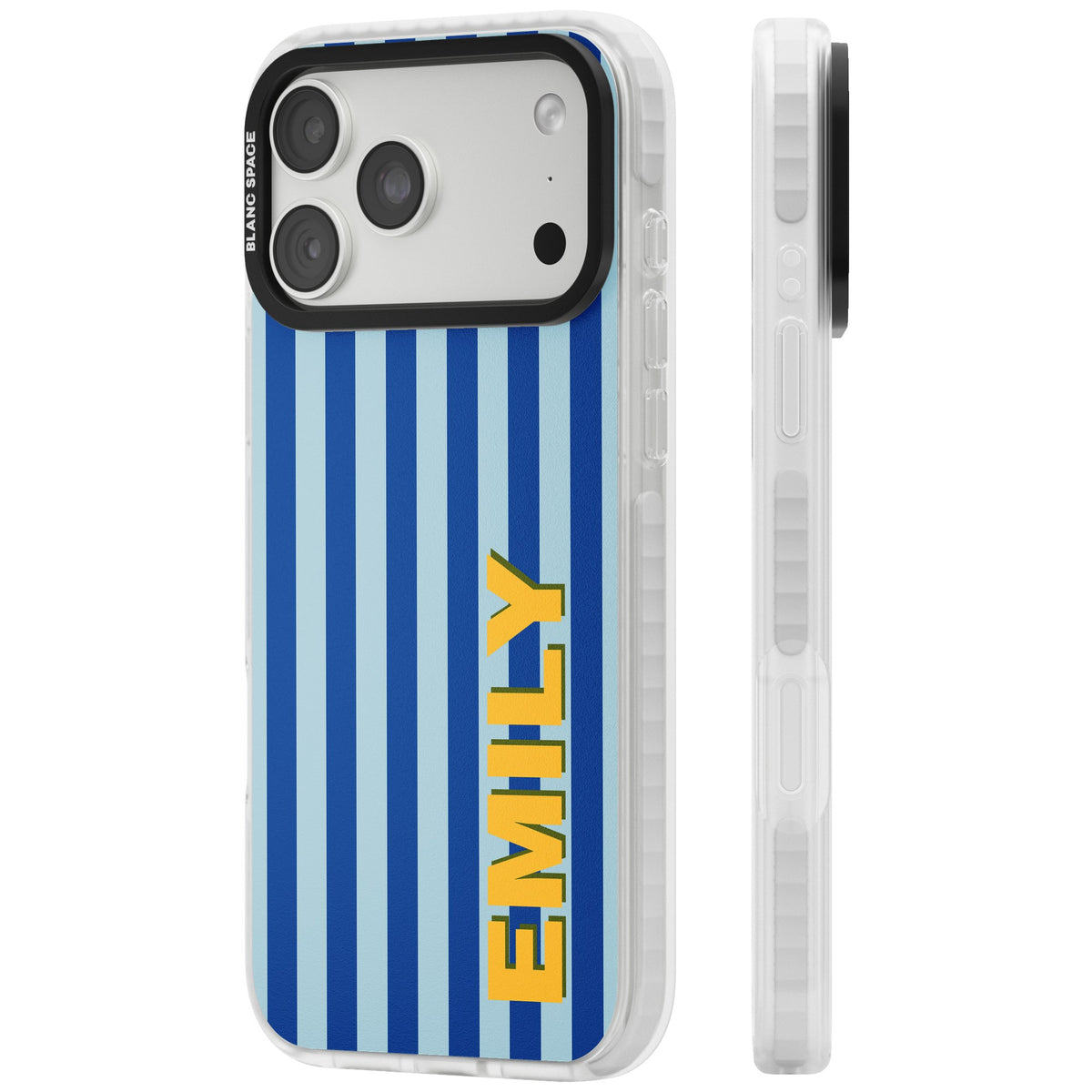 Personalised Athenian Stripe iPhone 18 Pro Max Impact Clear Phone Case side