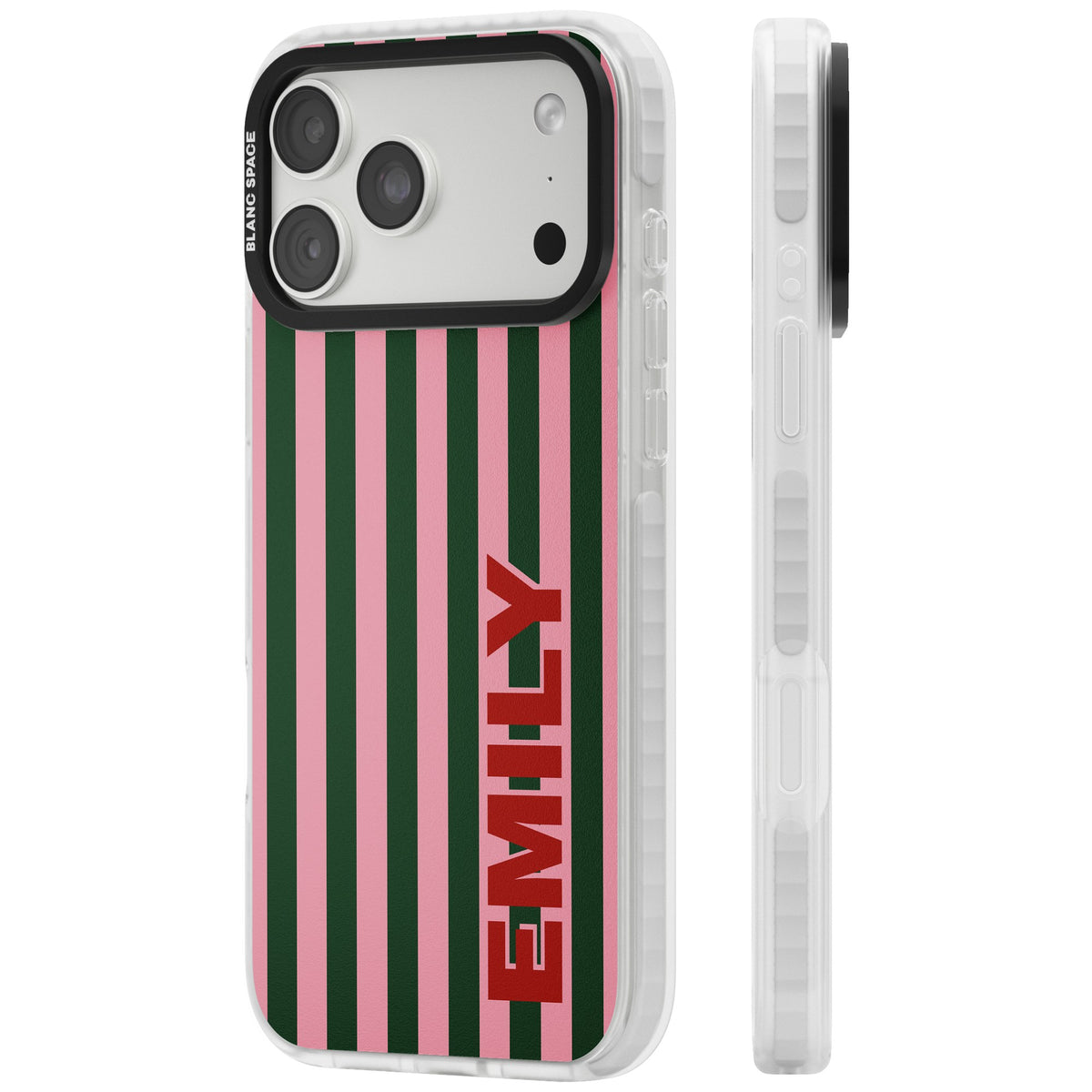 Personalised Italian Stripe iPhone 18 Pro Max Impact Clear Phone Case side