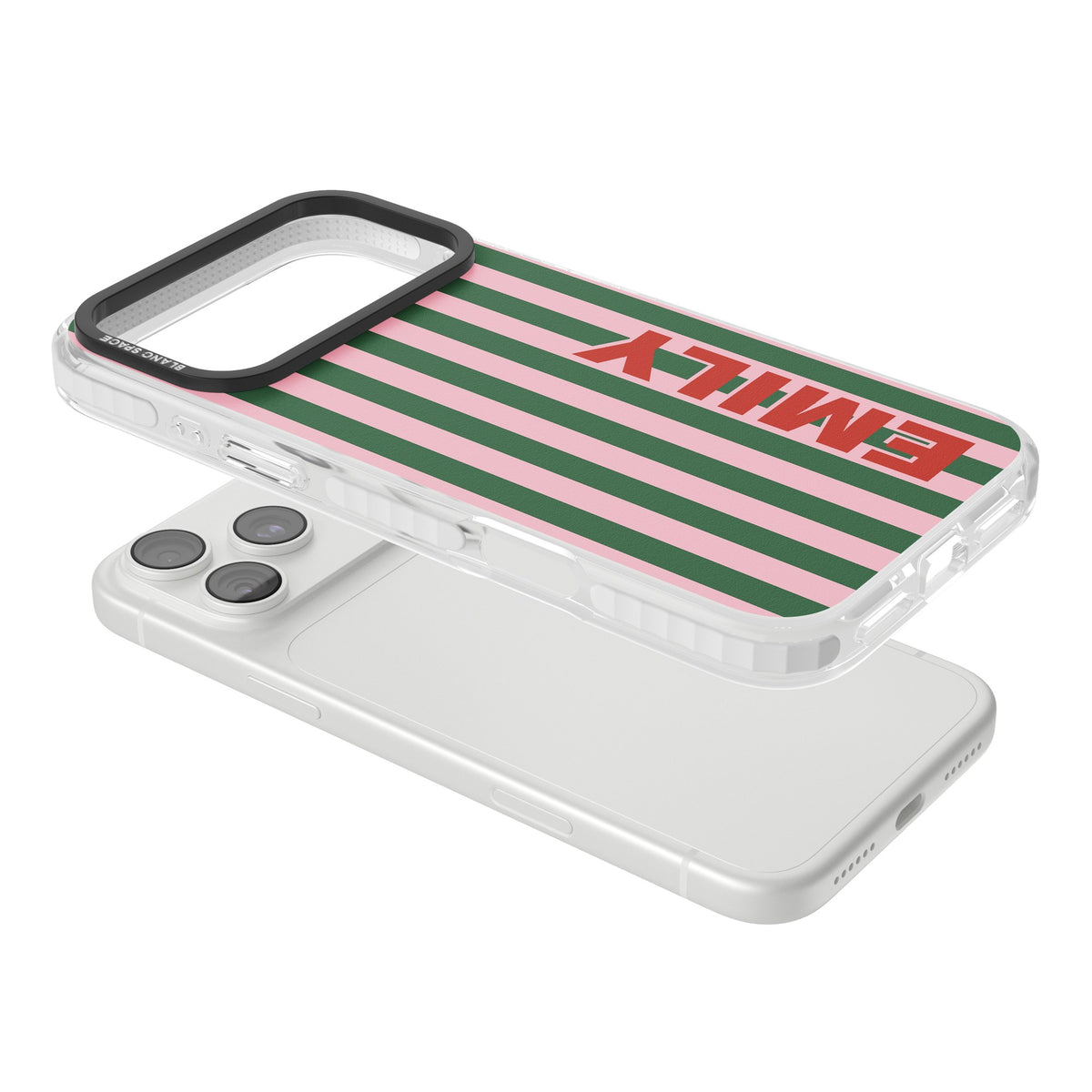 Personalised Italian Stripe iPhone 18 Pro Max Impact Clear Phone Case angled