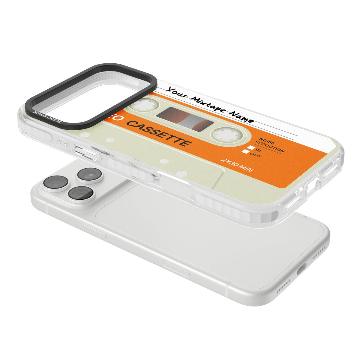 Personalised Retro Cassette Classic iPhone 18 Pro Max Impact Clear Phone Case angled