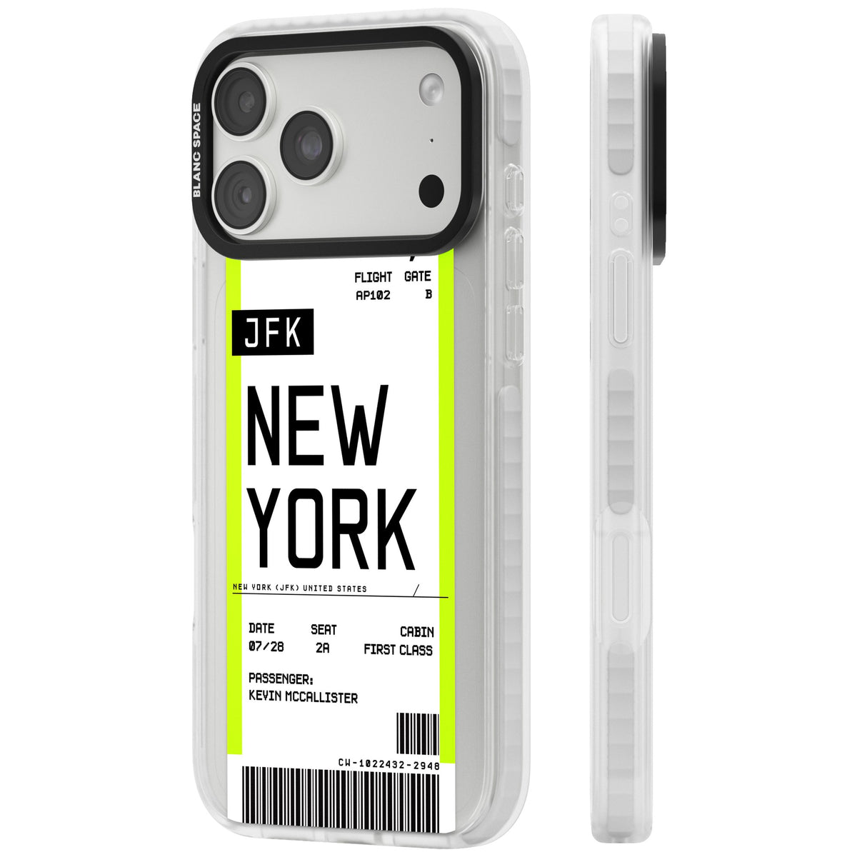 Personalised New York Boarding Pass iPhone 18 Pro Max Impact Clear Phone Case side