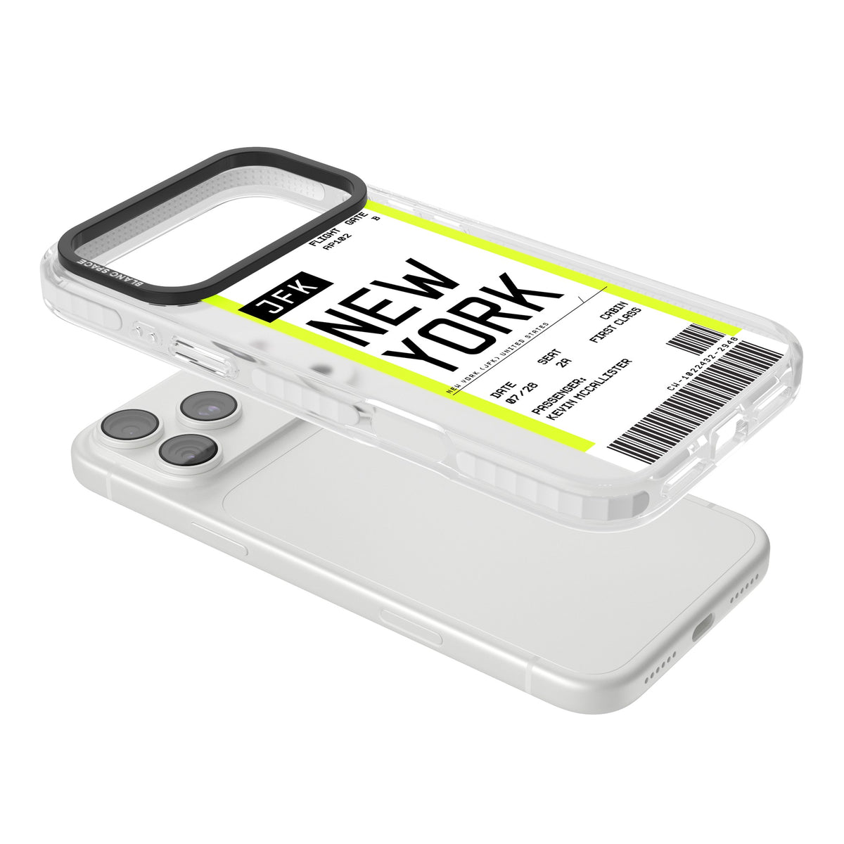 Personalised New York Boarding Pass iPhone 18 Pro Max Impact Clear Phone Case angled