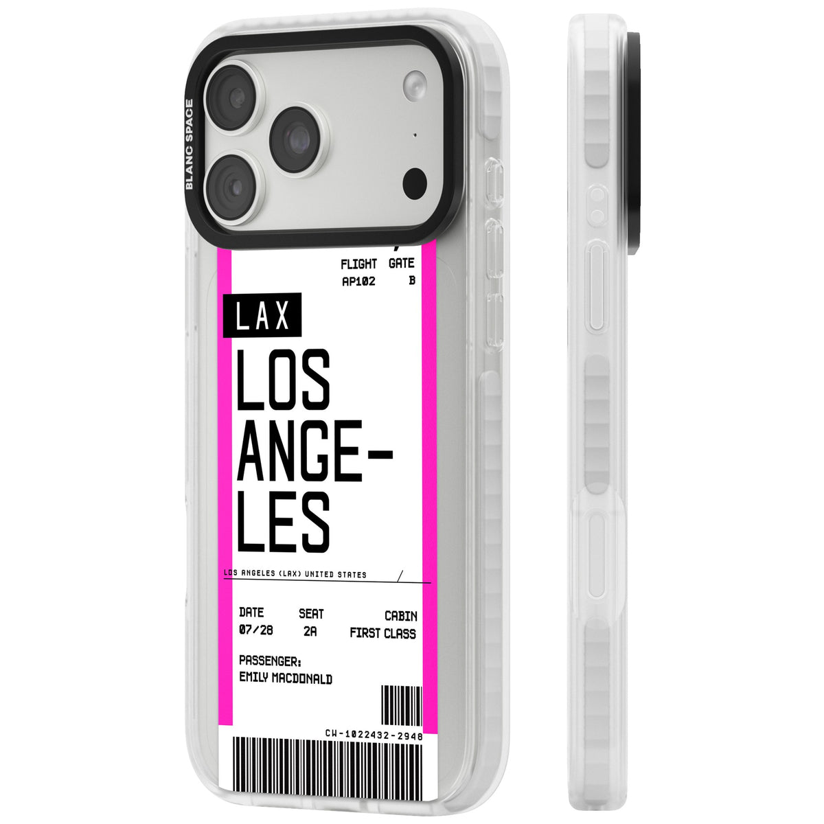 Personalised Los Angeles Boarding Pass iPhone 18 Pro Max Impact Clear Phone Case side