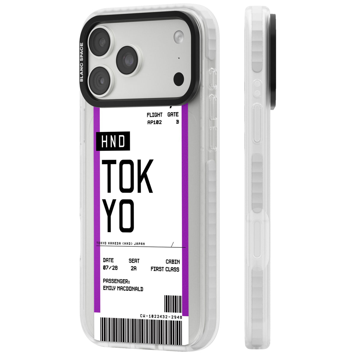 Personalised Tokyo Boarding Pass iPhone 18 Pro Max Impact Clear Phone Case side